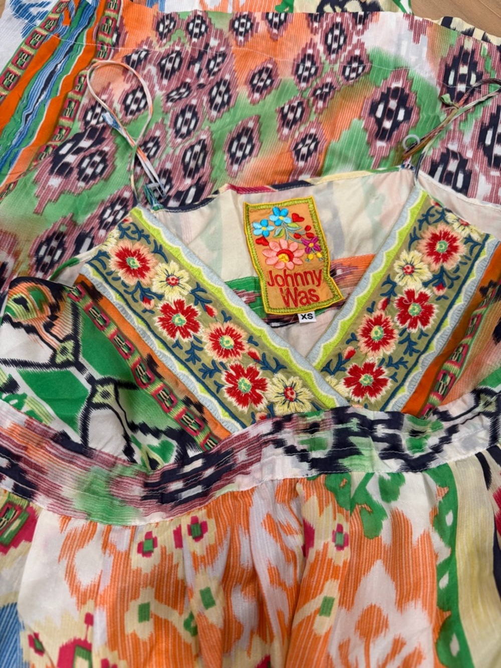Johnny Was 100% Silk Floral Embroidered Boho Maxi Dress - Multicolor XS - Picture 2 of 11